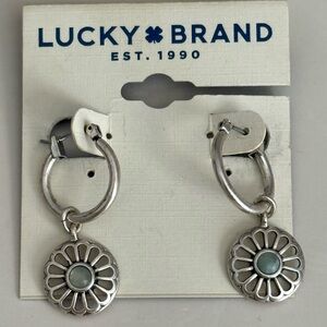 Lucky Brand Silver and Moonstone Earrings Dangle Hoop Huggies NWT